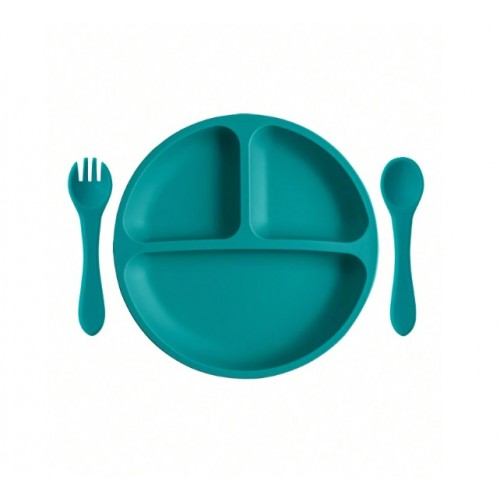 Σετ Φαγητού, Πιατάκι, Κουταλάκι, Πιρουνάκι, Green Silicone Set